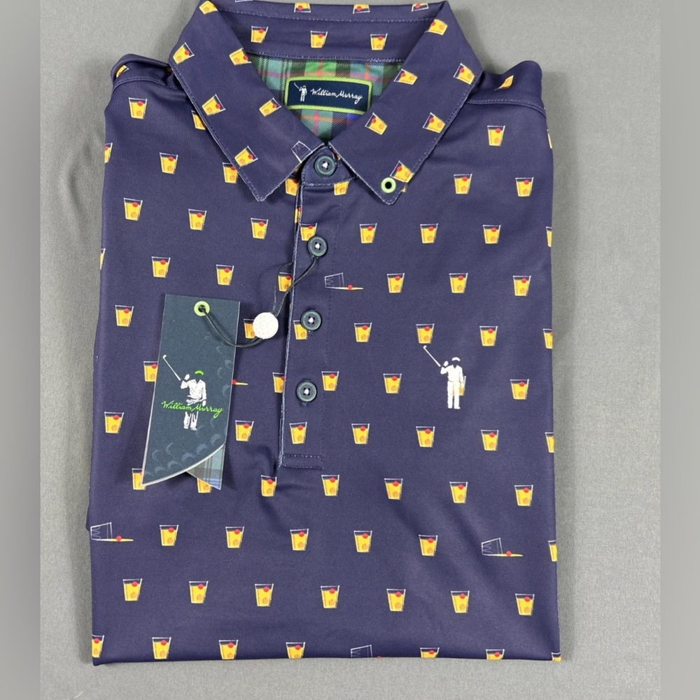 William Murray Golf Shirt Polo Old Fashioned Print Small Polyester